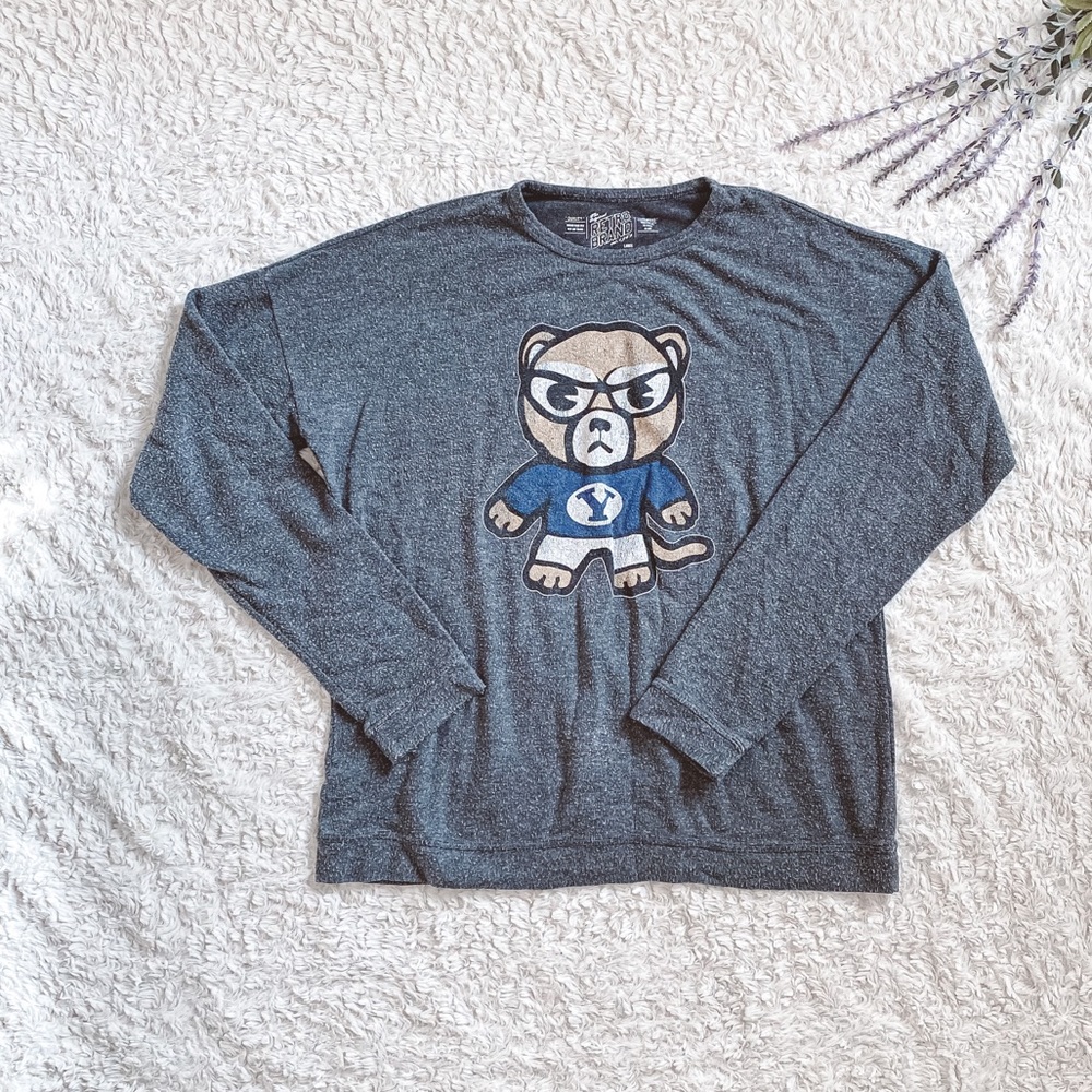 BYU Pajama Set- green plaid pant, grey byu long sleeve sweatshirt crew neck